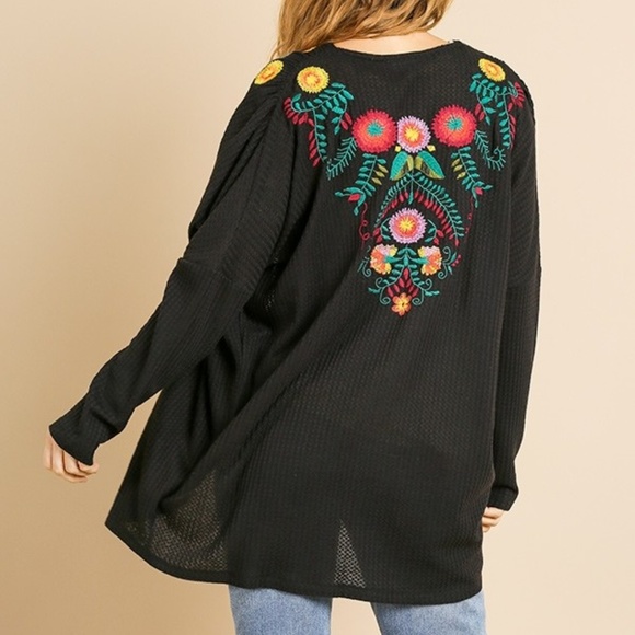 Umgee Boho Floral Embroidered Open Front Cardigan - Picture 7 of 8